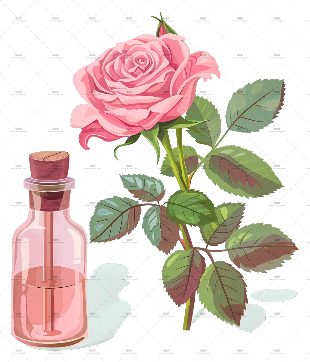 带香水瓶优雅粉色玫瑰花详细艺术品PNG免抠图预览图 带香水瓶优雅粉色玫瑰花详细艺术品PNG免抠图预览图