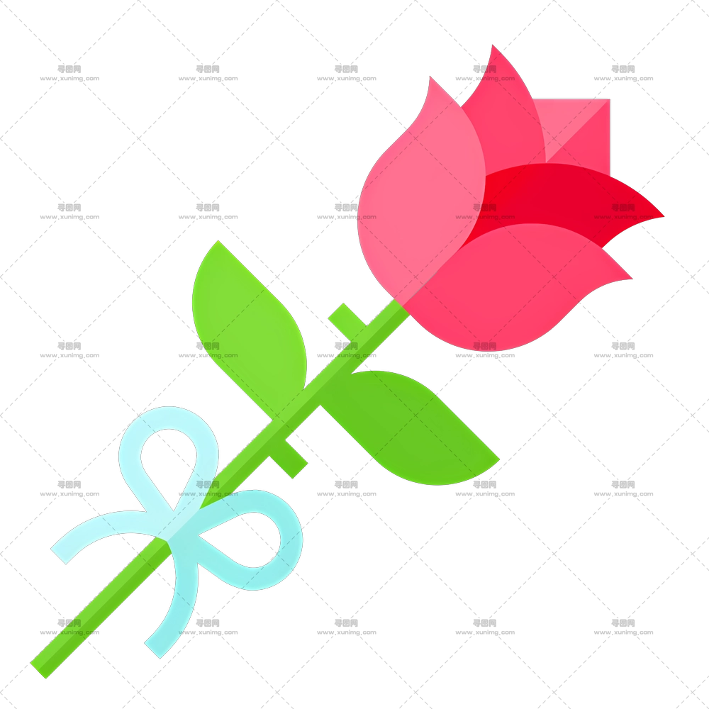 带绿叶单朵粉色玫瑰花PNG免抠图预览图