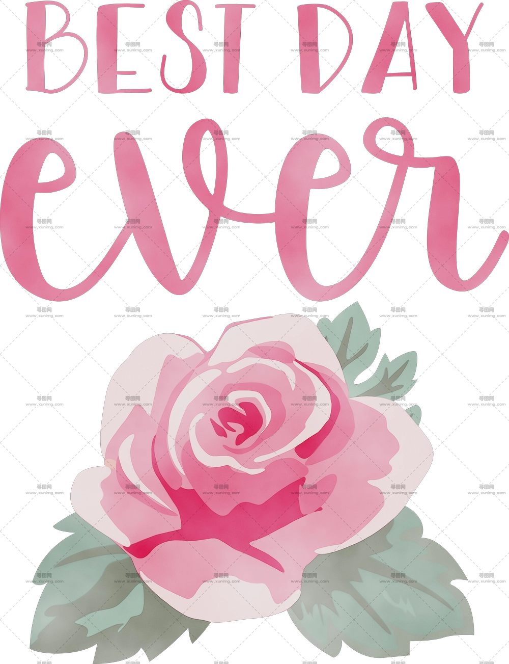 带粉色玫瑰花插画最美好一天PNG免抠图预览图 带粉色玫瑰花插画最美好一天PNG免抠图预览图