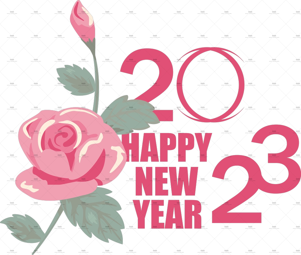 带粉色玫瑰花2023年新年问候PNG免抠图预览图