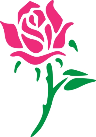 带茎风格化粉色玫瑰花插画PNG免抠图预览图