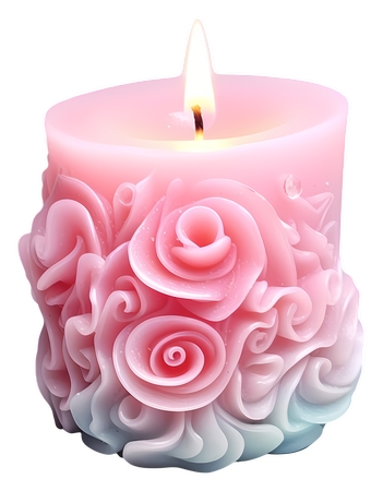 带玫瑰花的装饰粉色蜡烛PNG免抠图预览图