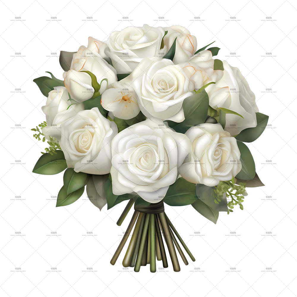 优雅的白玫瑰花束PNG免抠图预览图