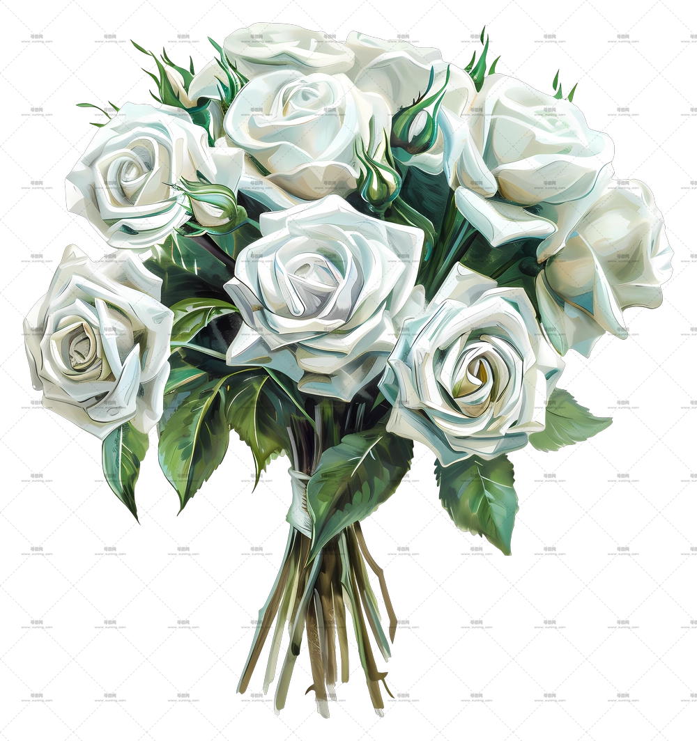 盛开的白玫瑰花束PNG免抠图预览图