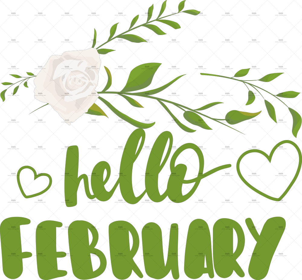 二月你好带绿叶和白玫瑰PNG免抠图预览图 二月你好带绿叶和白玫瑰PNG免抠图预览图