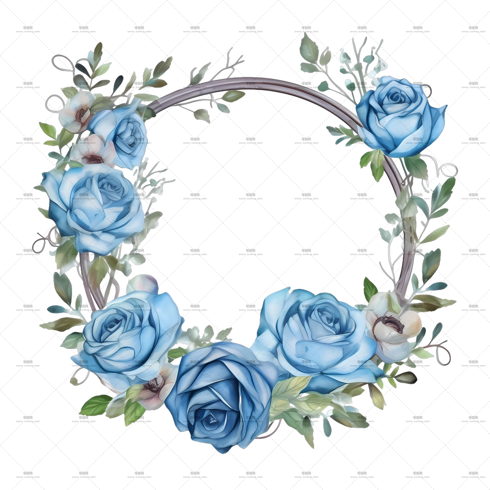 蓝玫瑰花卉花环装饰PNG免抠图预览图