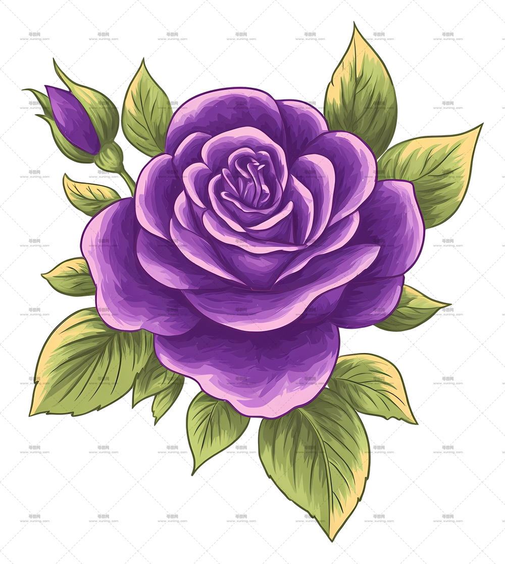 紫玫瑰插画PNG免抠图预览图 紫玫瑰插画PNG免抠图预览图
