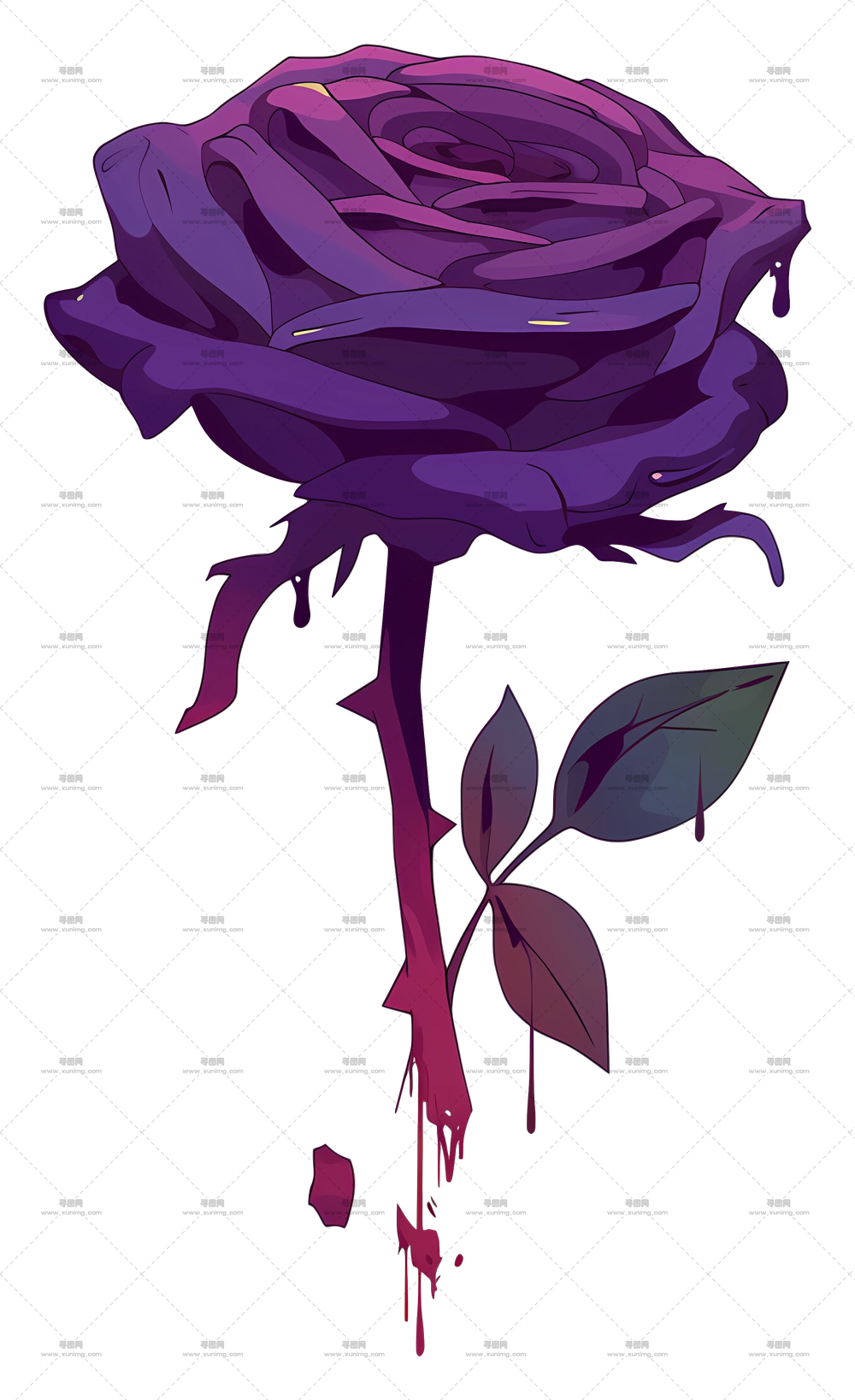 带叶子的紫玫瑰PNG免抠图预览图 带叶子的紫玫瑰PNG免抠图预览图