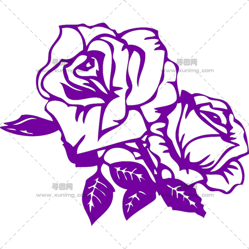 带叶子的紫玫瑰插画PNG免抠图预览图 带叶子的紫玫瑰插画PNG免抠图预览图