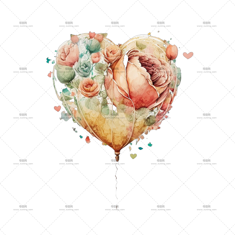 带花卉设计的心形气球插画PNG免抠图预览图