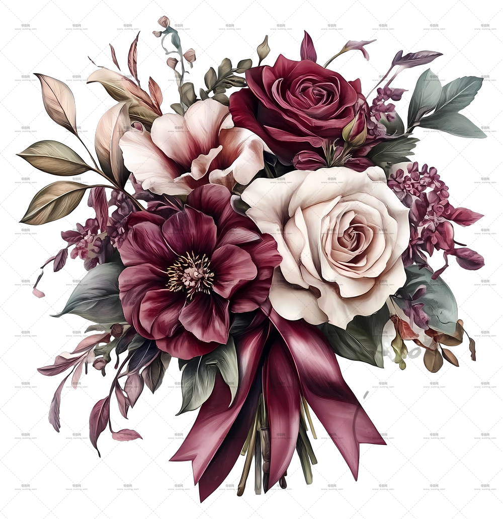 带丝带的优雅玫瑰花束PNG免抠图预览图