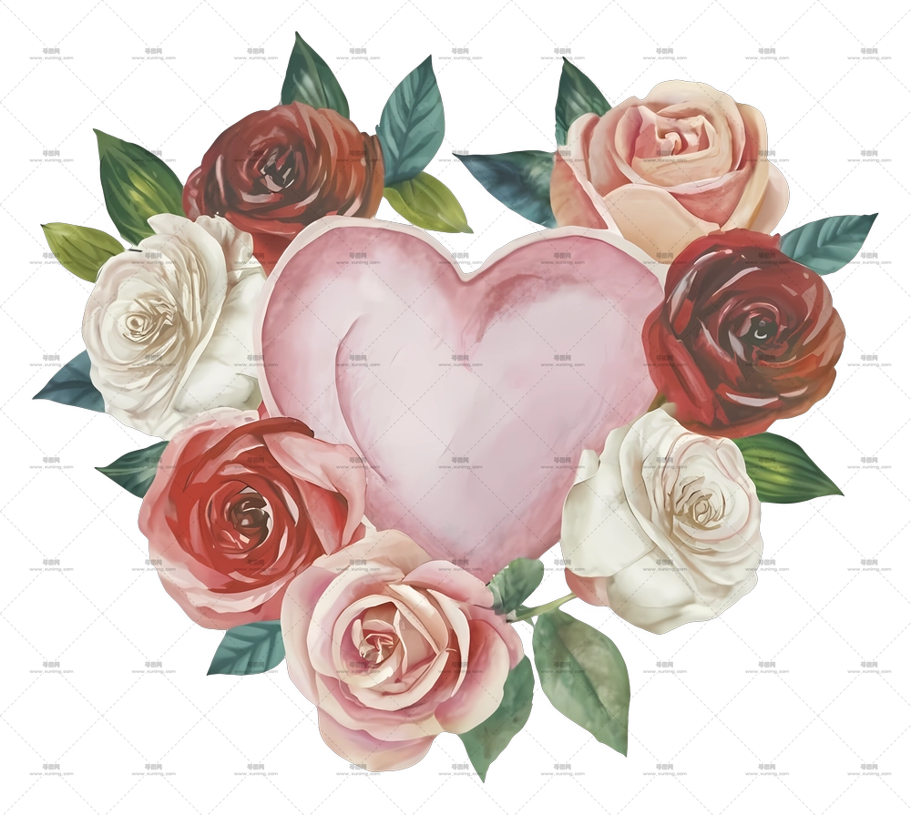 被玫瑰包围的粉心形PNG免抠图预览图 被玫瑰包围的粉心形PNG免抠图预览图