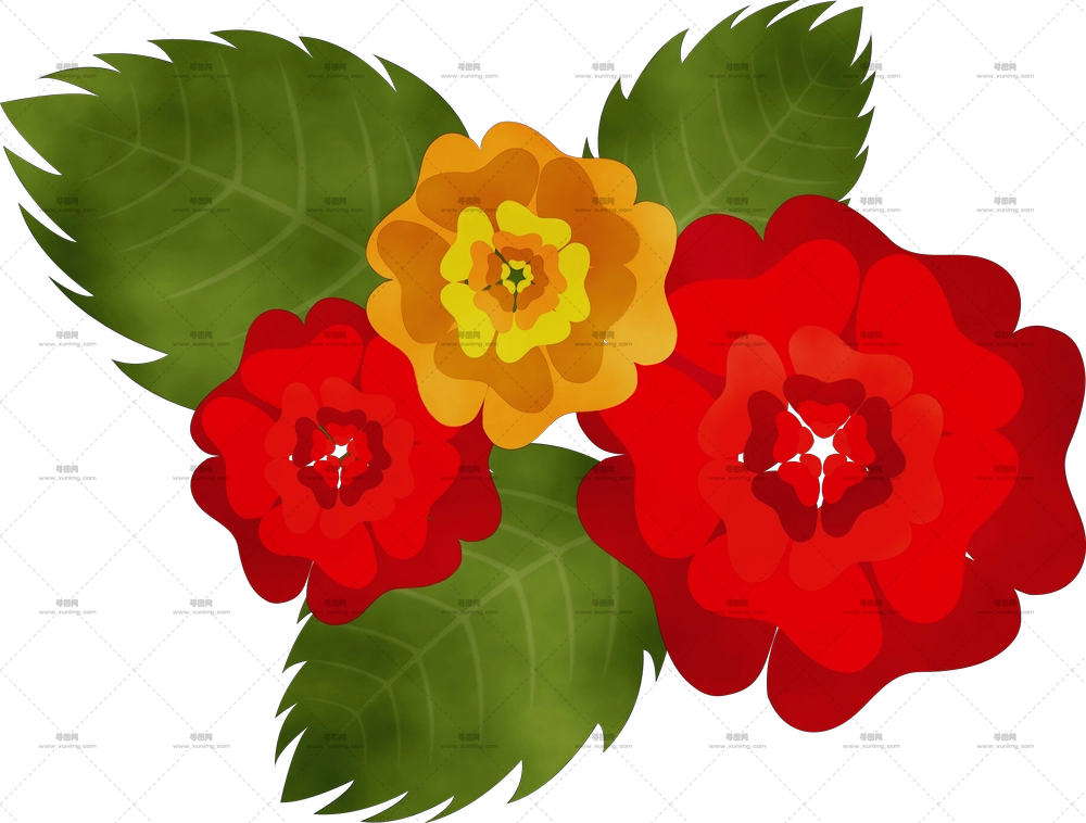 带绿叶的红花插画PNG免抠图预览图