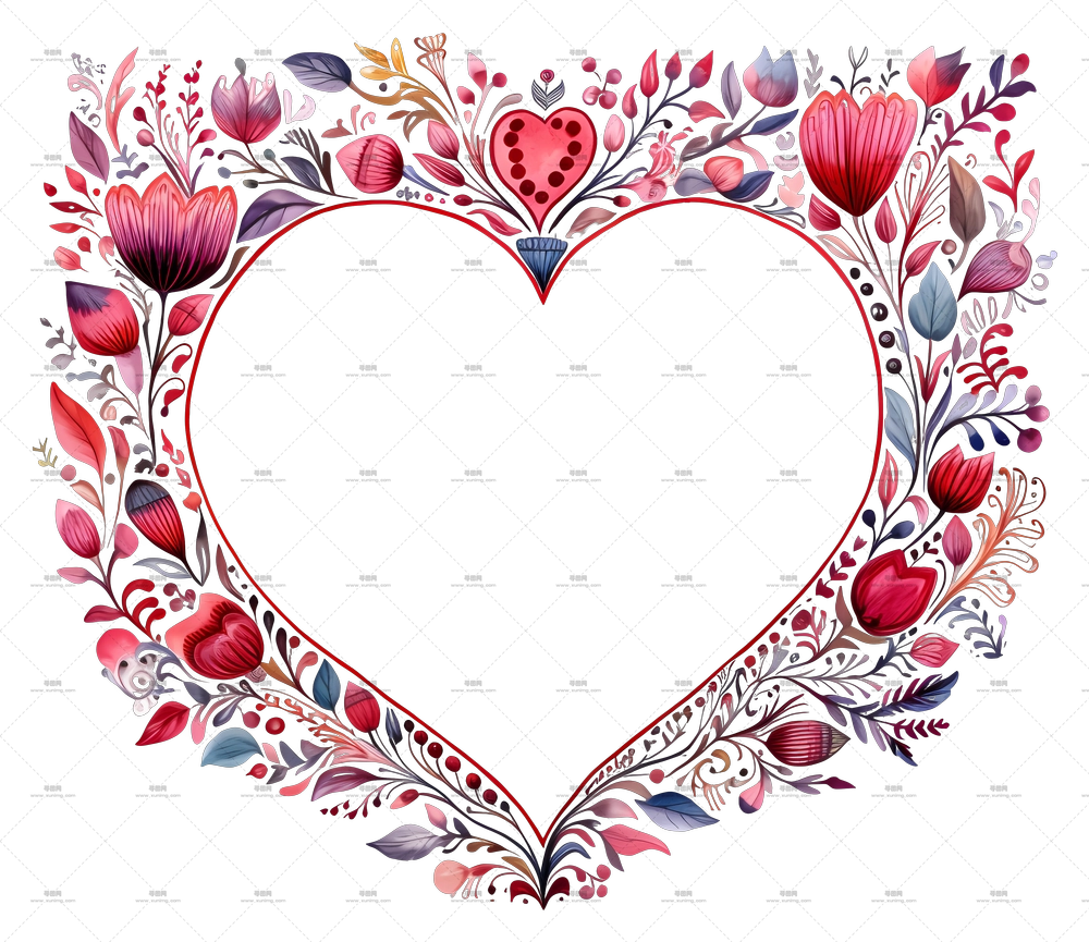 浪漫心形花卉设计框架透明背景PNG免抠图预览图 浪漫心形花卉设计框架透明背景PNG免抠图预览图