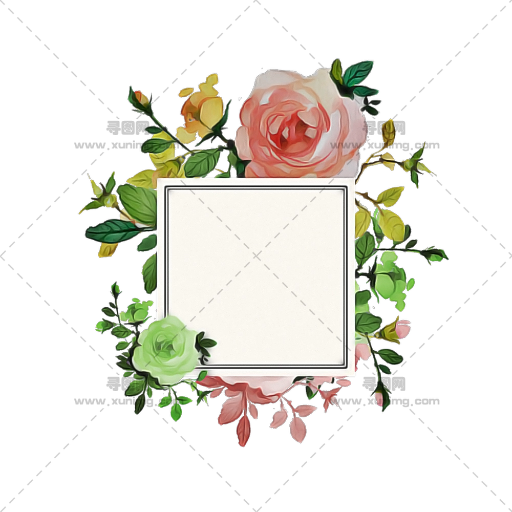 精致玫瑰花卉框透明背景PNG免抠图预览图