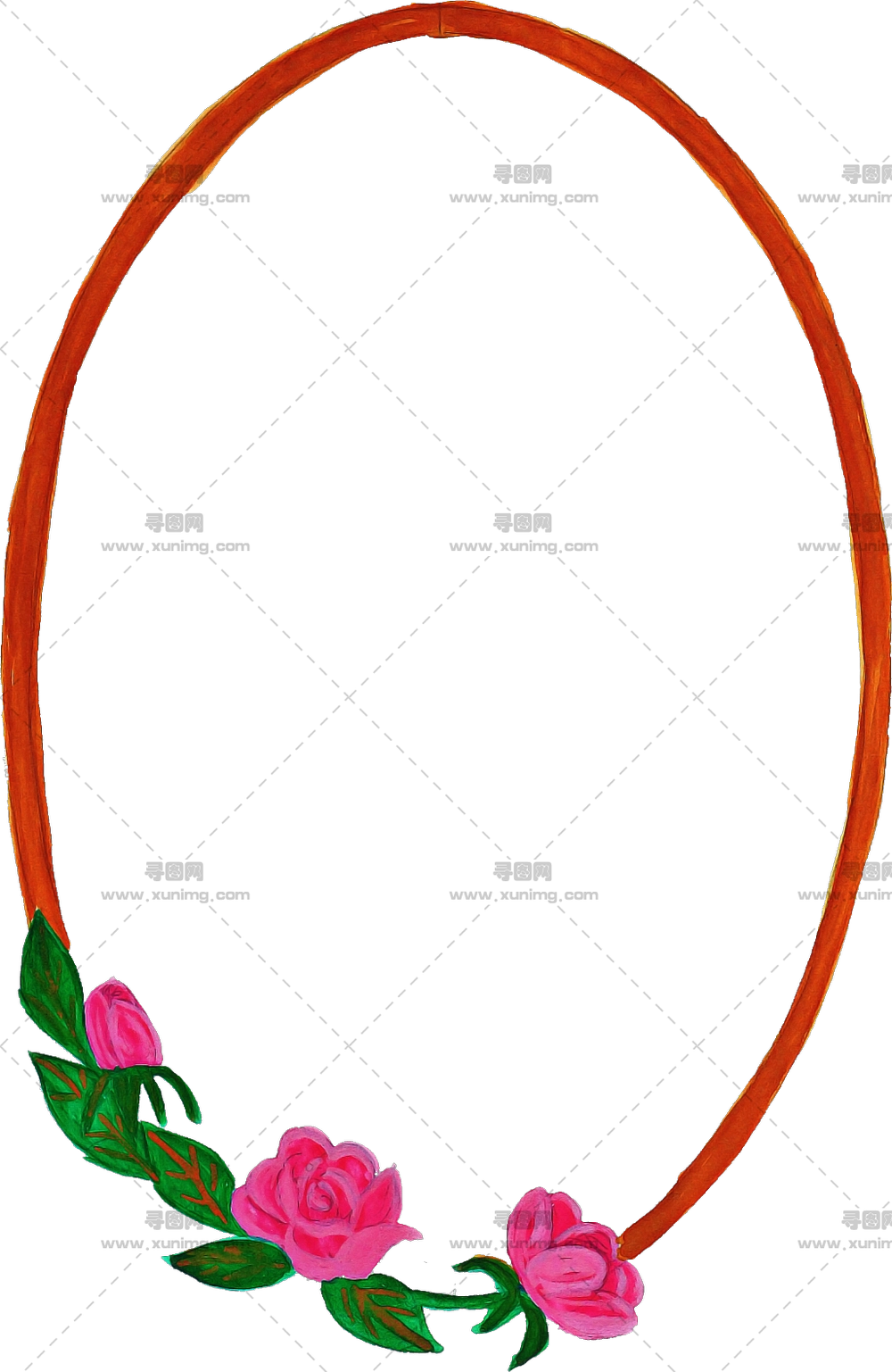 手绘玫瑰椭圆形花卉相框透明背景PNG免抠图预览图 手绘玫瑰椭圆形花卉相框透明背景PNG免抠图预览图