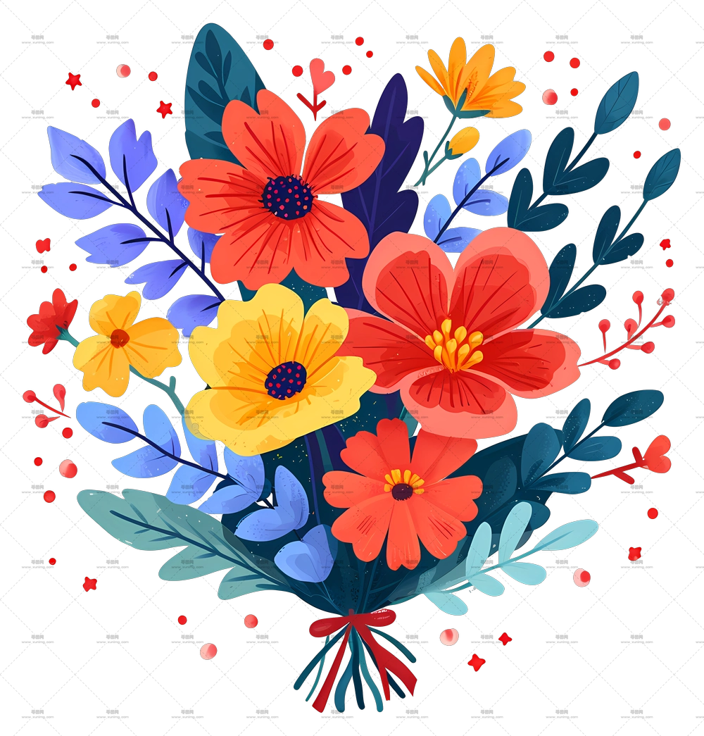 扁平花艺 – 多彩花卉束插画PNG免抠图预览图