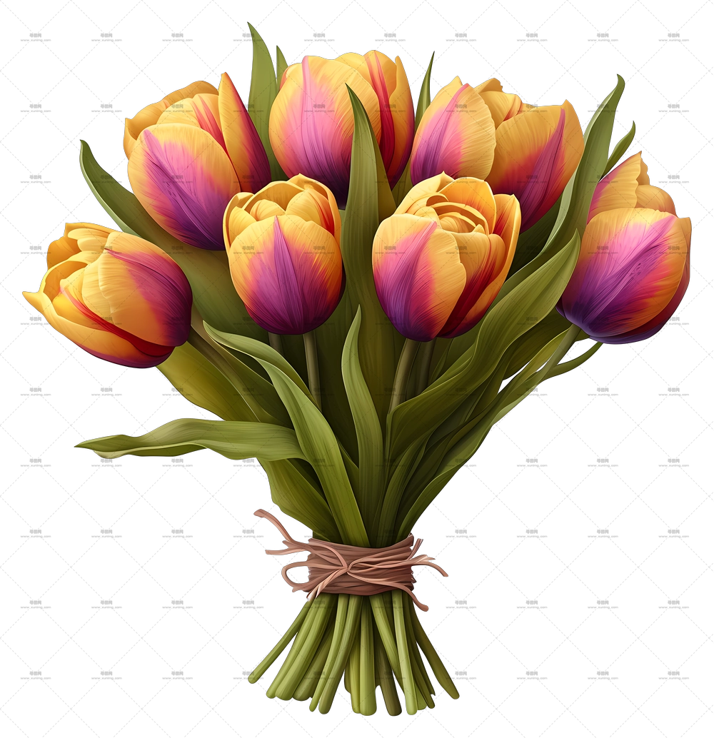 涂鸦风格郁金香花束 – 生动的彩色郁金香花束PNG免抠图预览图