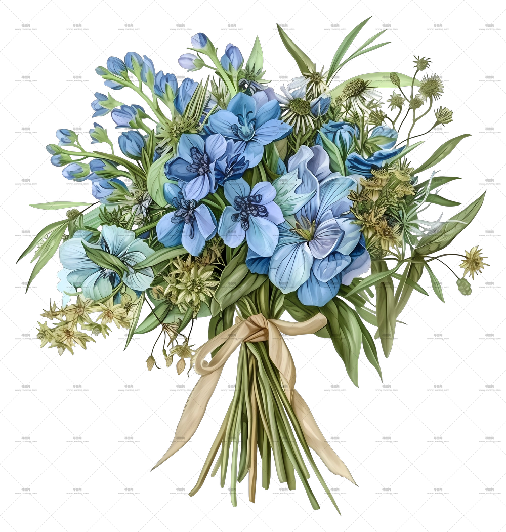 婚礼花束 – 蓝色花朵的艺术花束PNG免抠图预览图