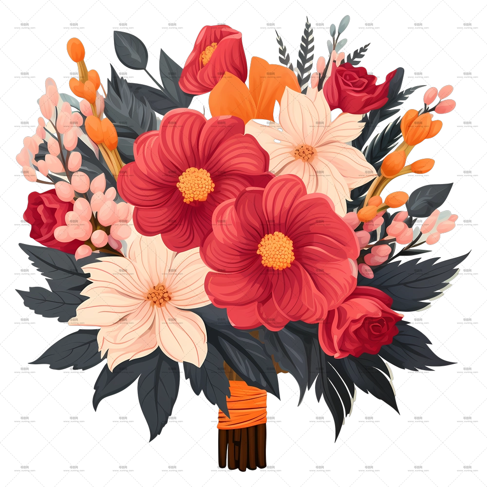 手绘花卉插花 – 花束插花彩色排列PNG免抠图预览图