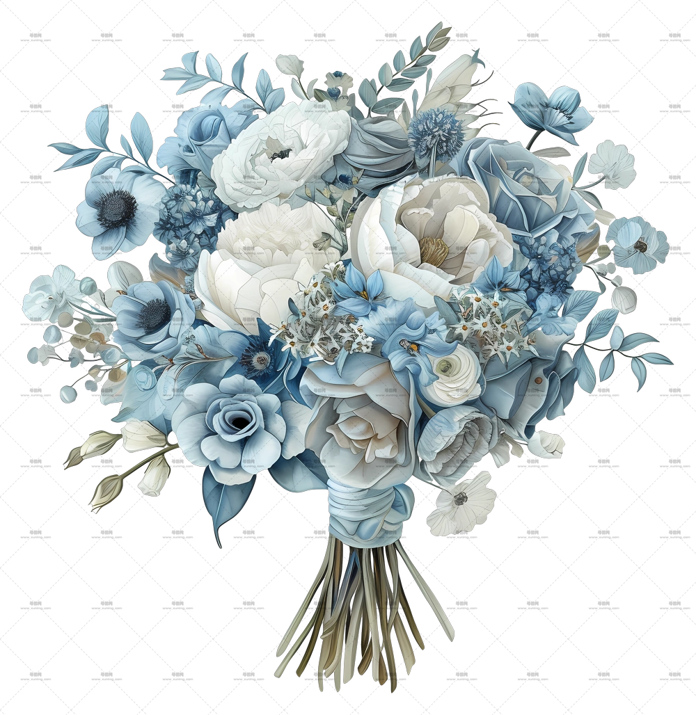 蓝色花卉花束 – 蓝白花卉花束插图PNG免抠图预览图