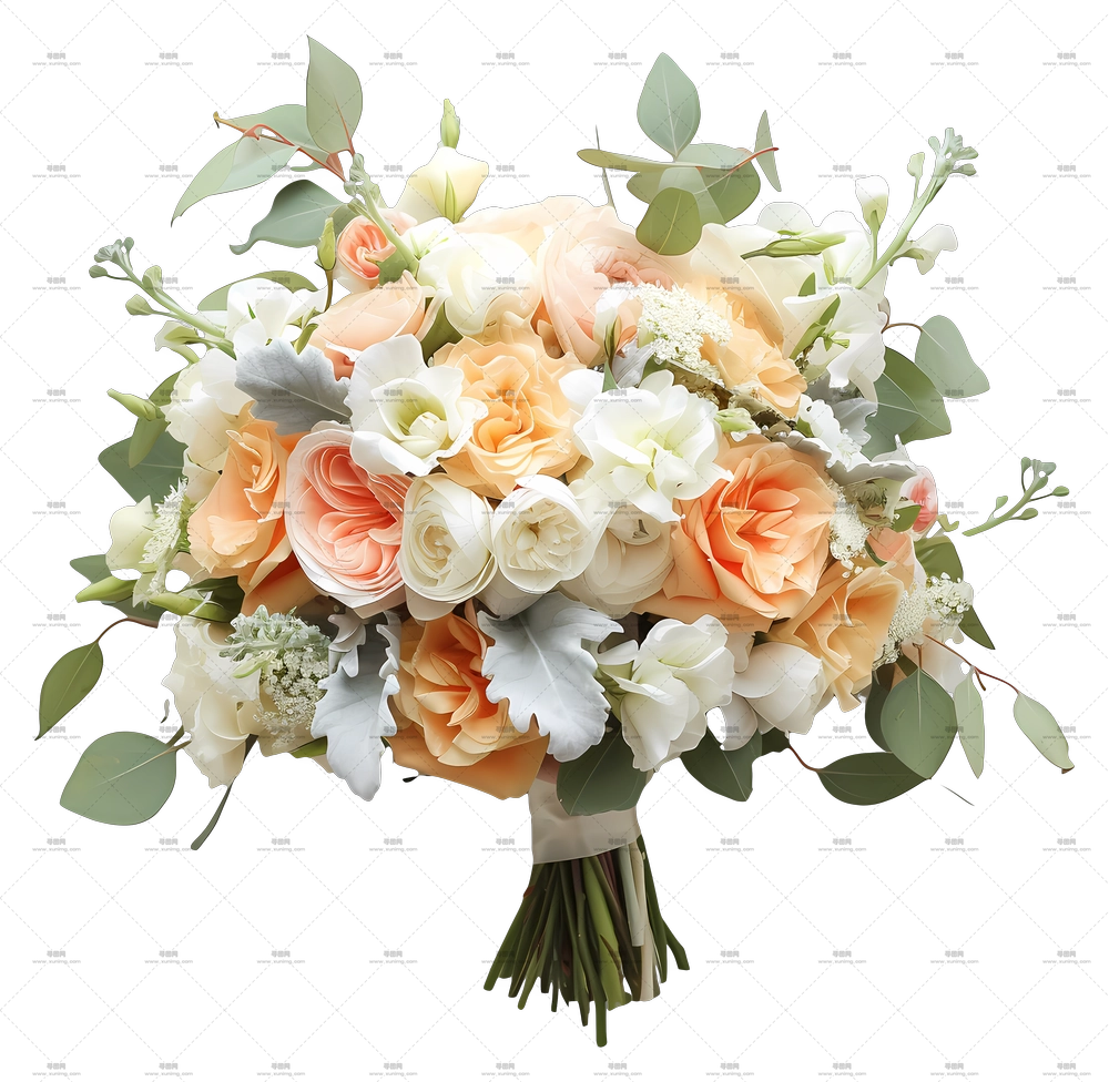 婚礼花束 – 优雅桃白花束PNG免抠图预览图