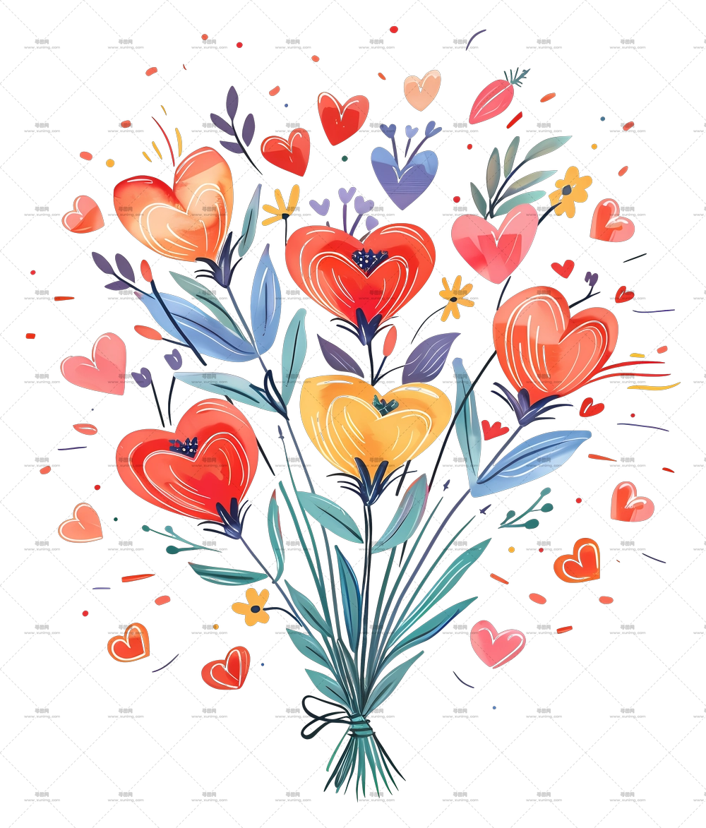 爱心形花卉花束插画PNG免抠图预览图