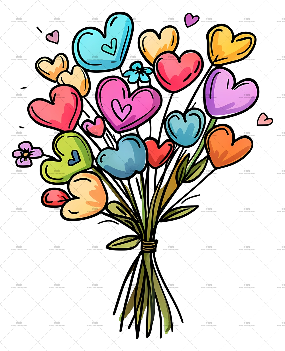 多彩爱心形花朵花束PNG免抠图预览图