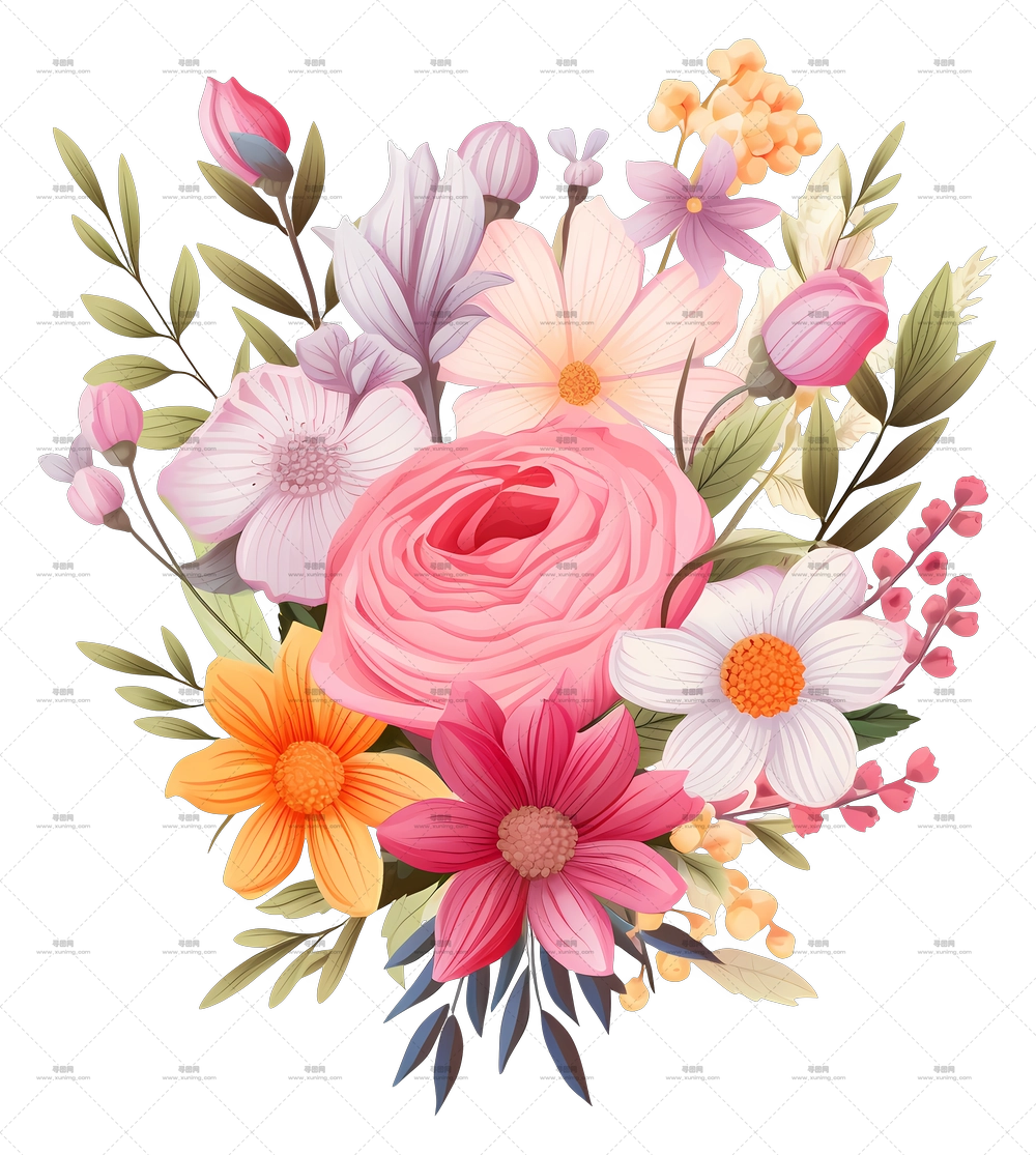 鲜艳花卉花束设计PNG免抠图预览图