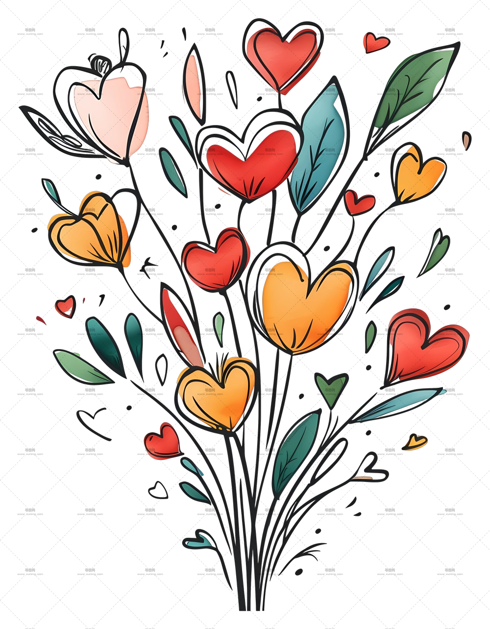 爱心形卡通主题花束PNG免抠图预览图