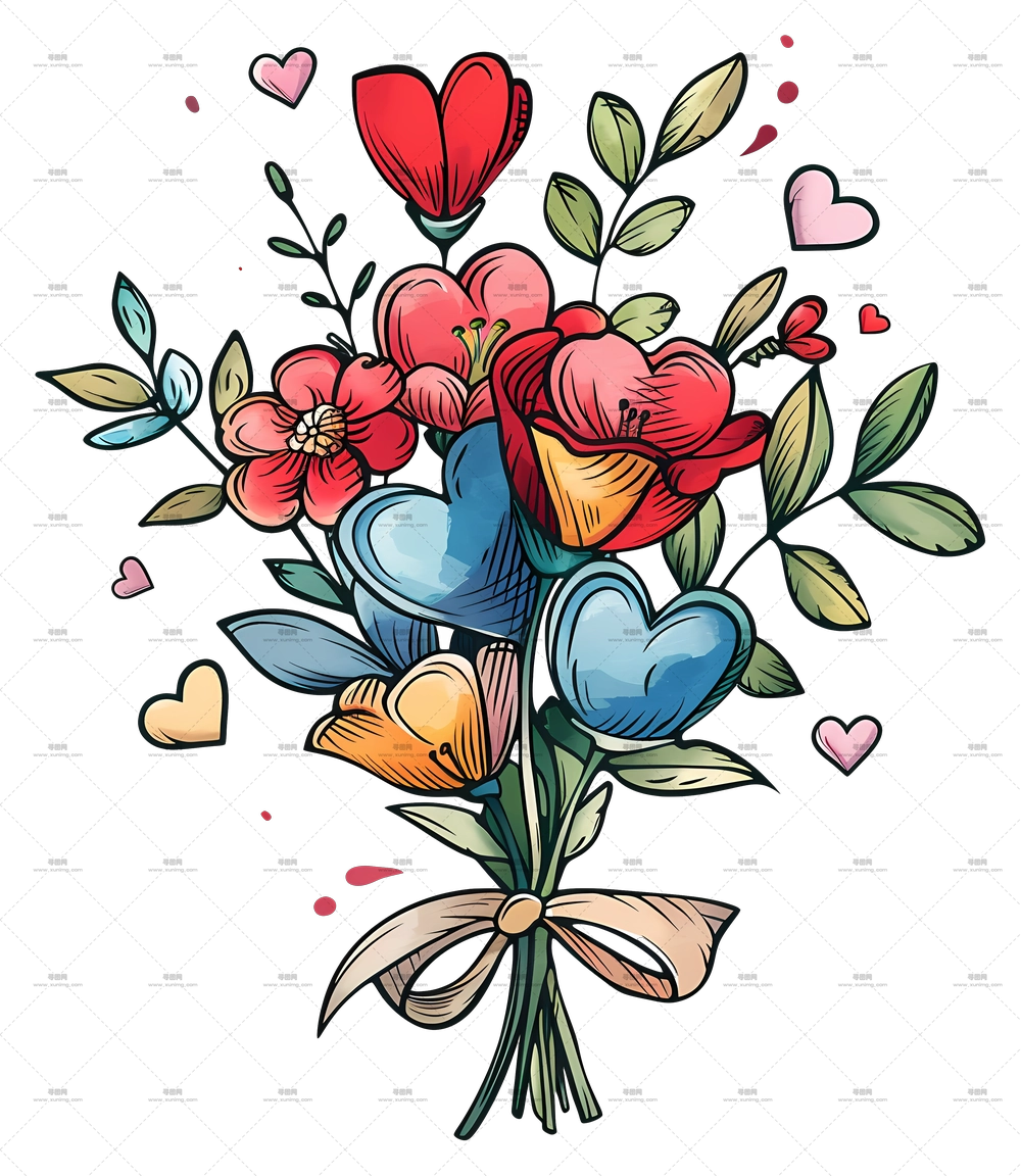 鲜艳花束插画PNG免抠图预览图