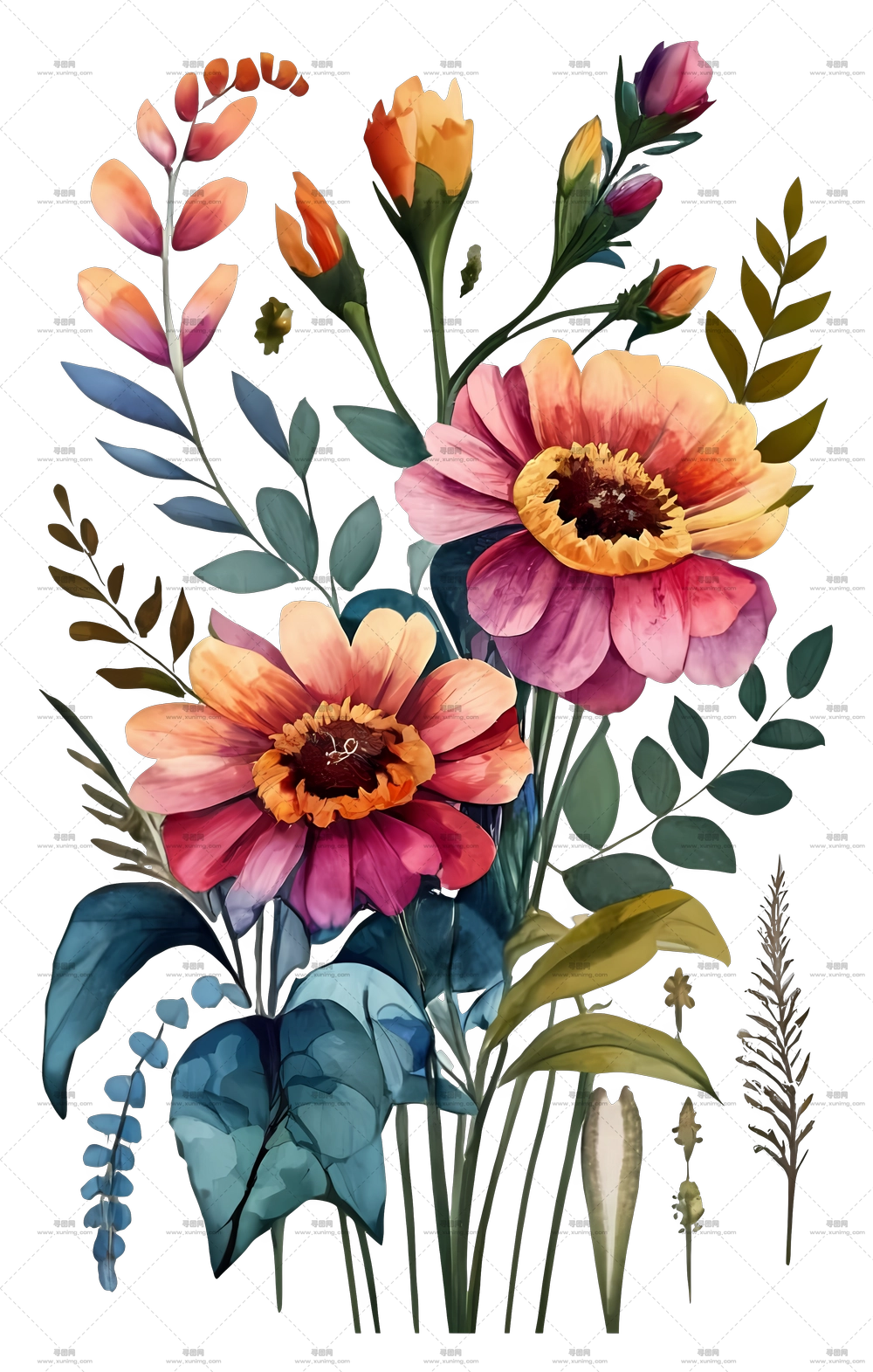 美丽水彩花朵PNG免抠图预览图 美丽水彩花朵PNG免抠图预览图