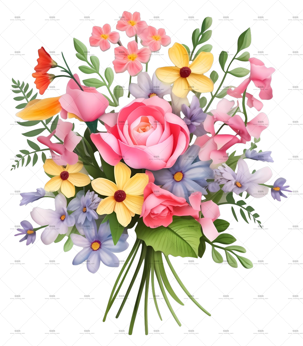 浪漫淡彩花卉花束PNG免抠图预览图