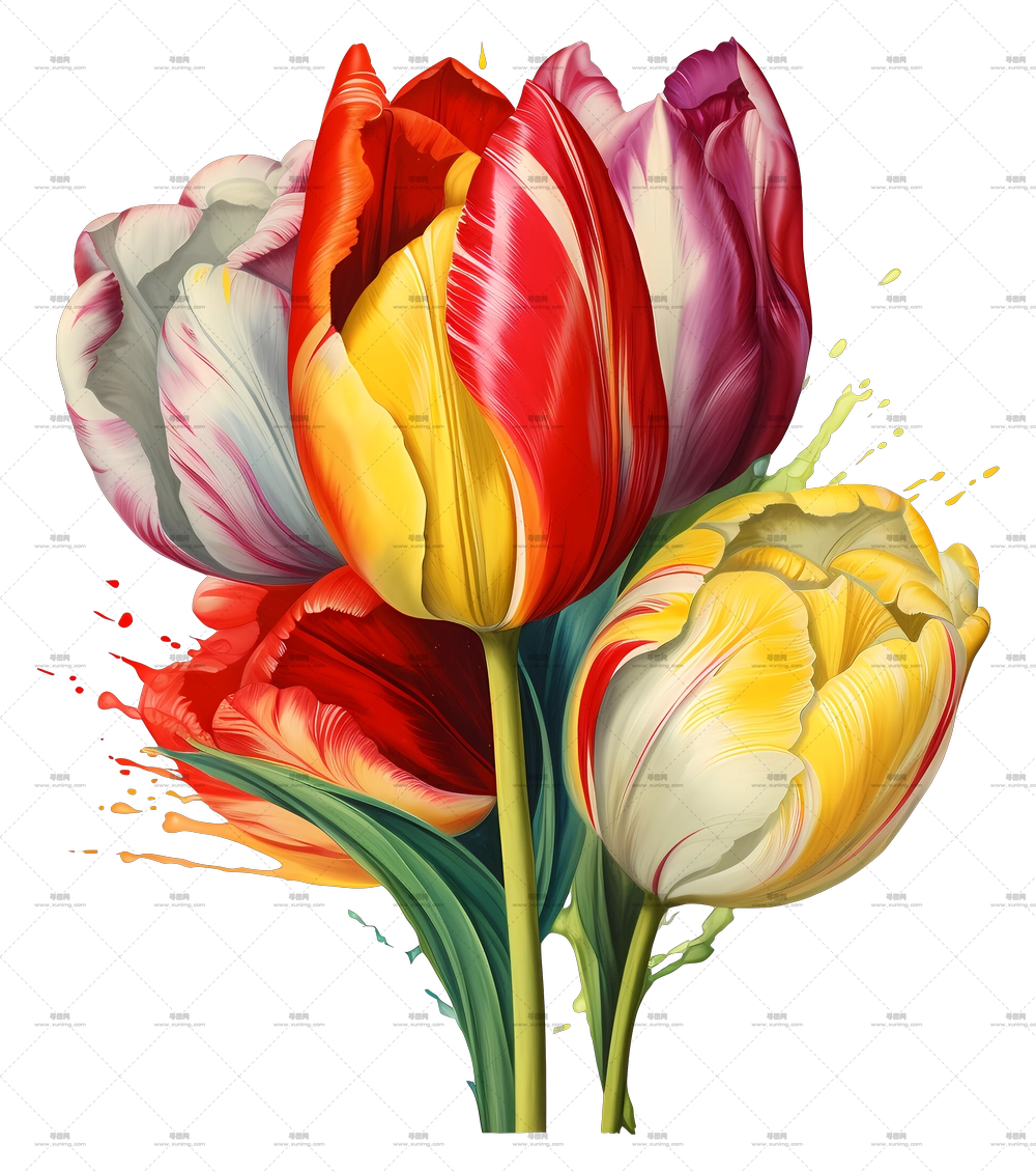 多彩郁金香花束插画PNG免抠图预览图 多彩郁金香花束插画PNG免抠图预览图