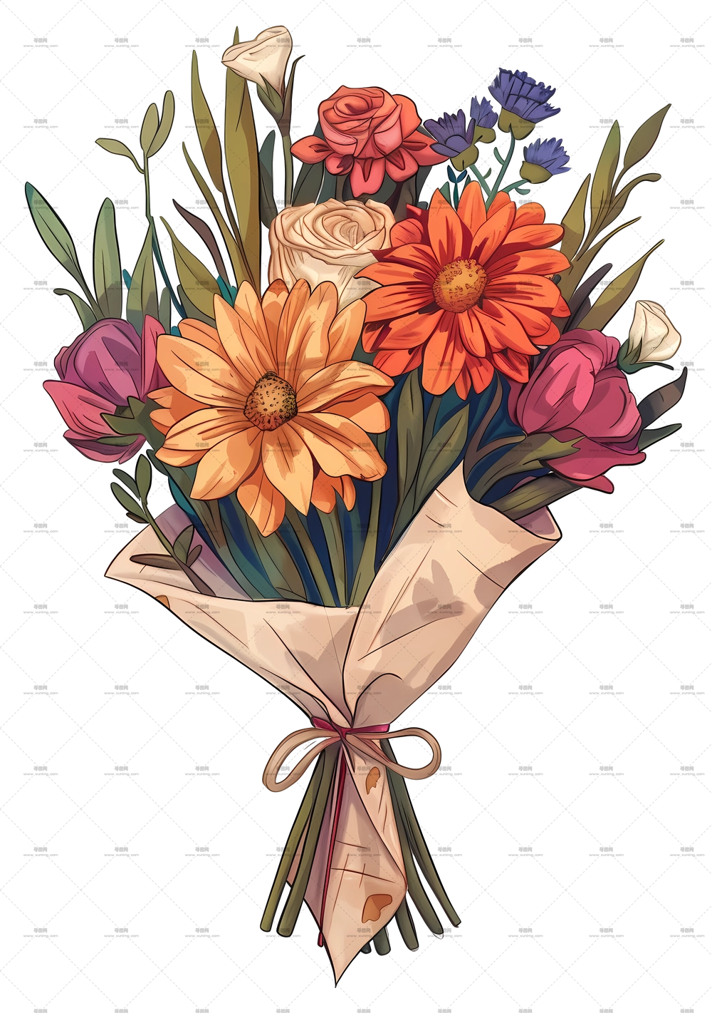 带丝带的花束插画PNG免抠图预览图