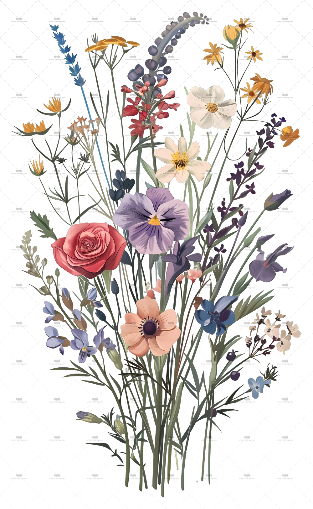多彩野生花卉束PNG免抠图预览图