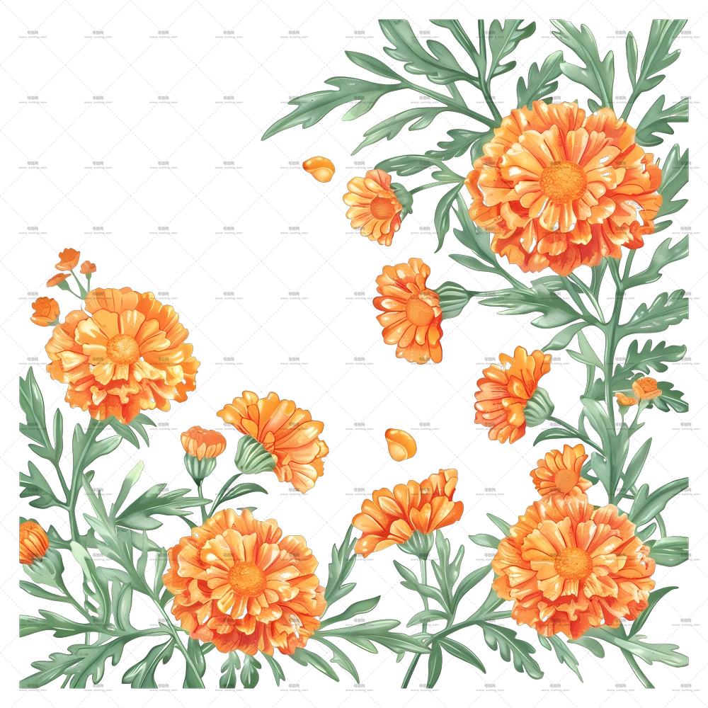 正在盛开的橙黄色万寿菊PNG免抠图预览图