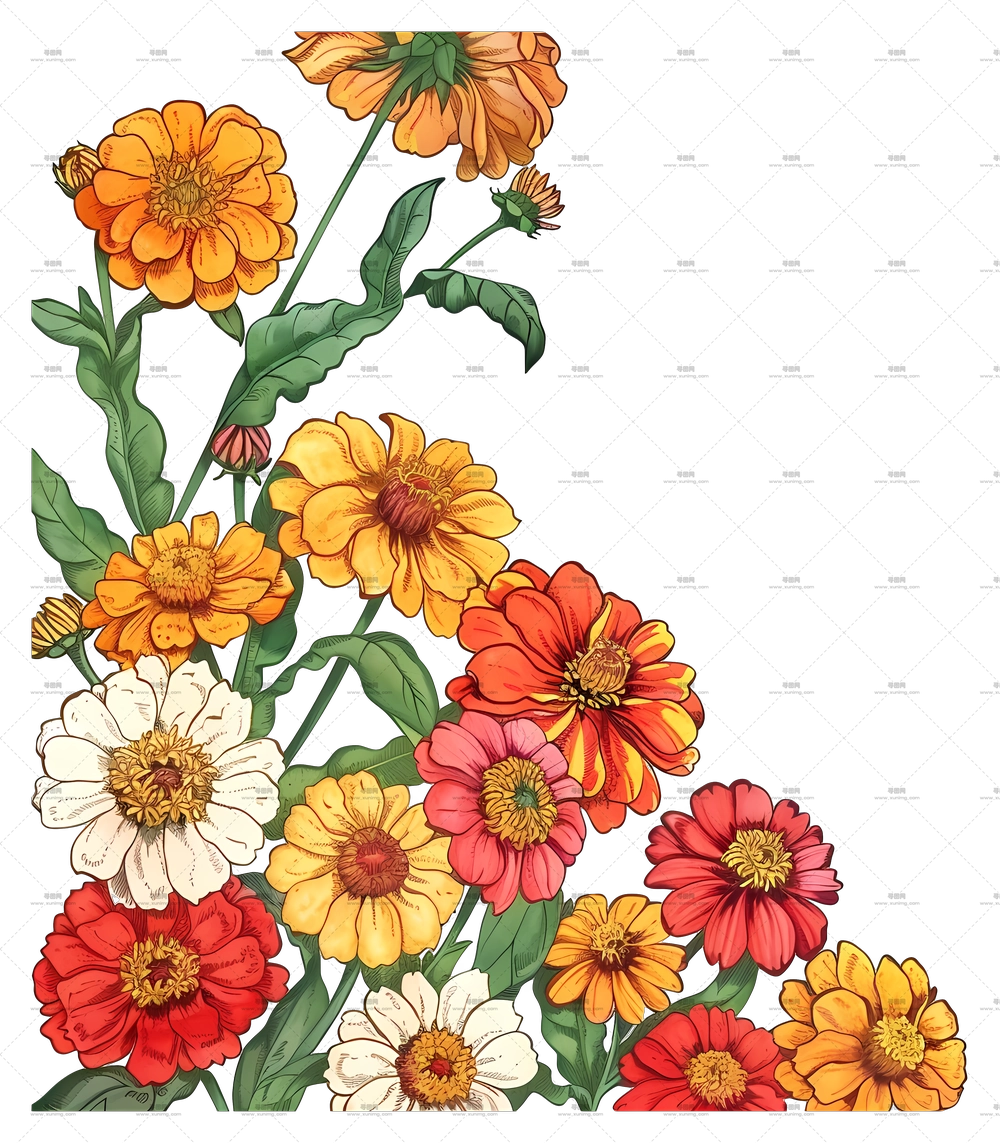 明亮多彩的花束插画PNG免抠图预览图