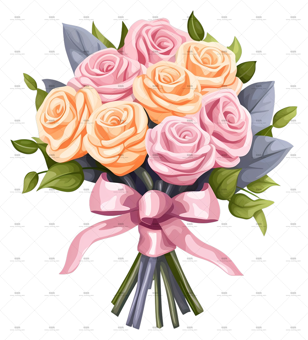 粉色和桃色玫瑰的优雅花束PNG免抠图预览图 粉色和桃色玫瑰的优雅花束PNG免抠图预览图