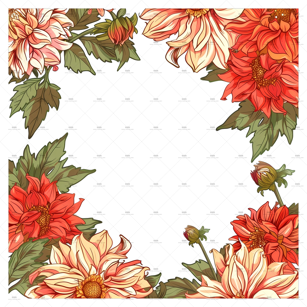 花卉装饰框架设计PNG免抠图预览图 花卉装饰框架设计PNG免抠图预览图