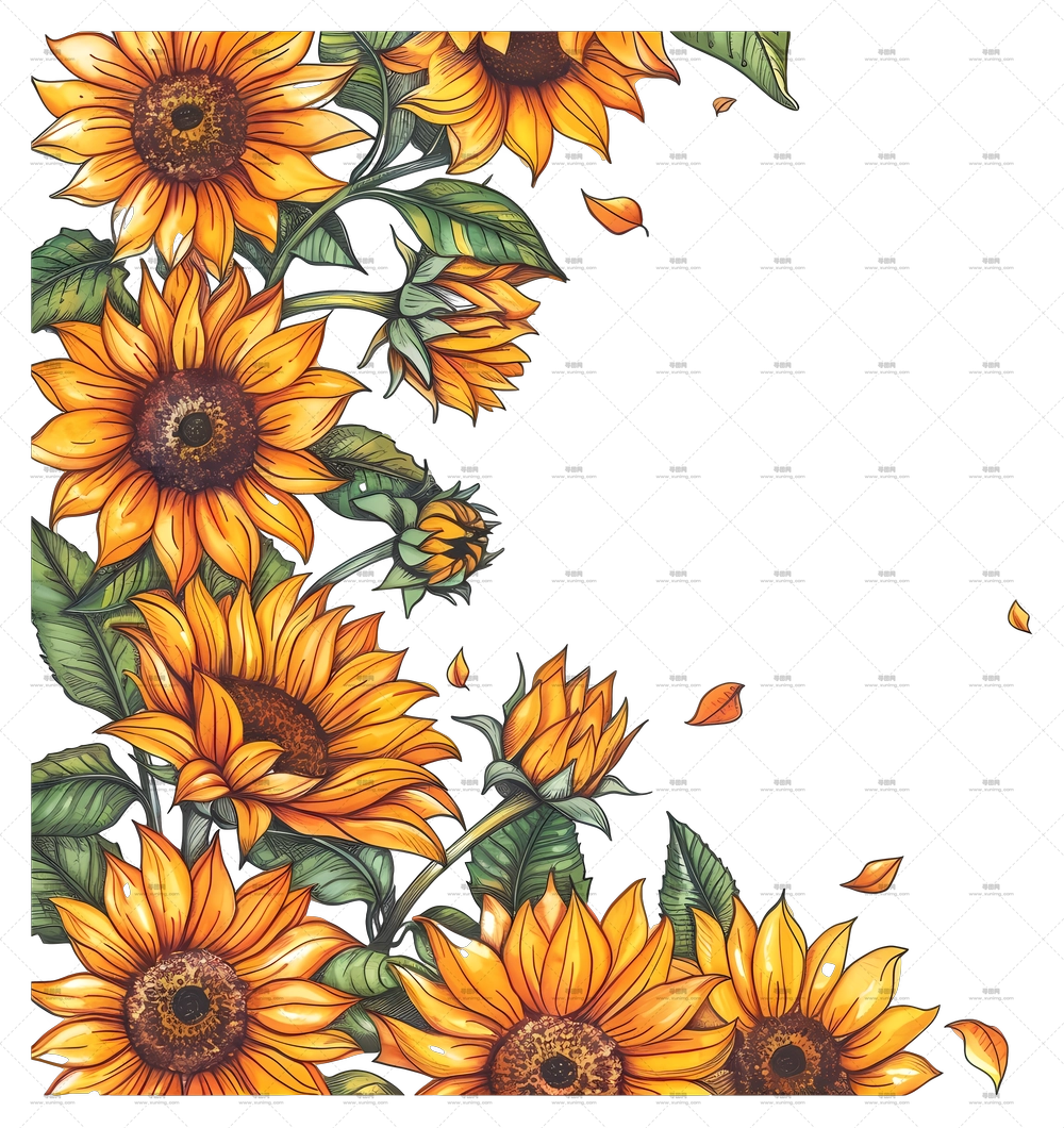 向日葵装饰艺术插画PNG免抠图预览图 向日葵装饰艺术插画PNG免抠图预览图
