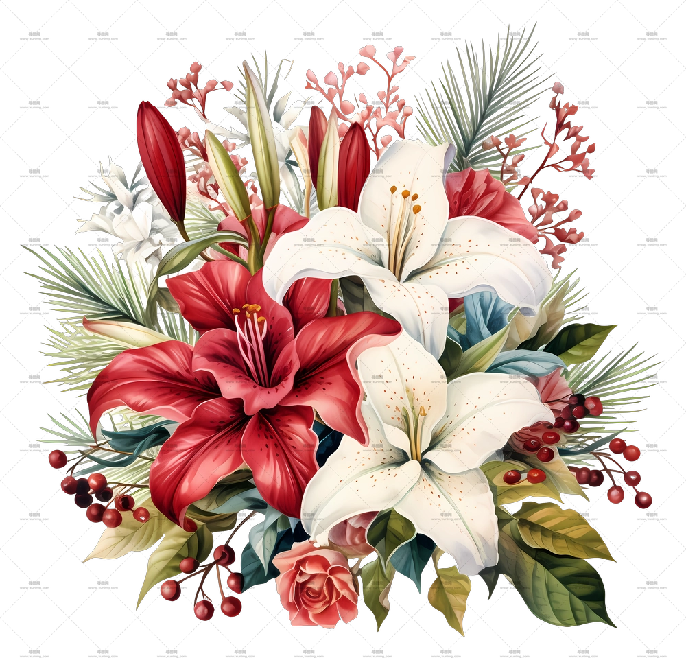 美丽的红白花束PNG免抠图预览图