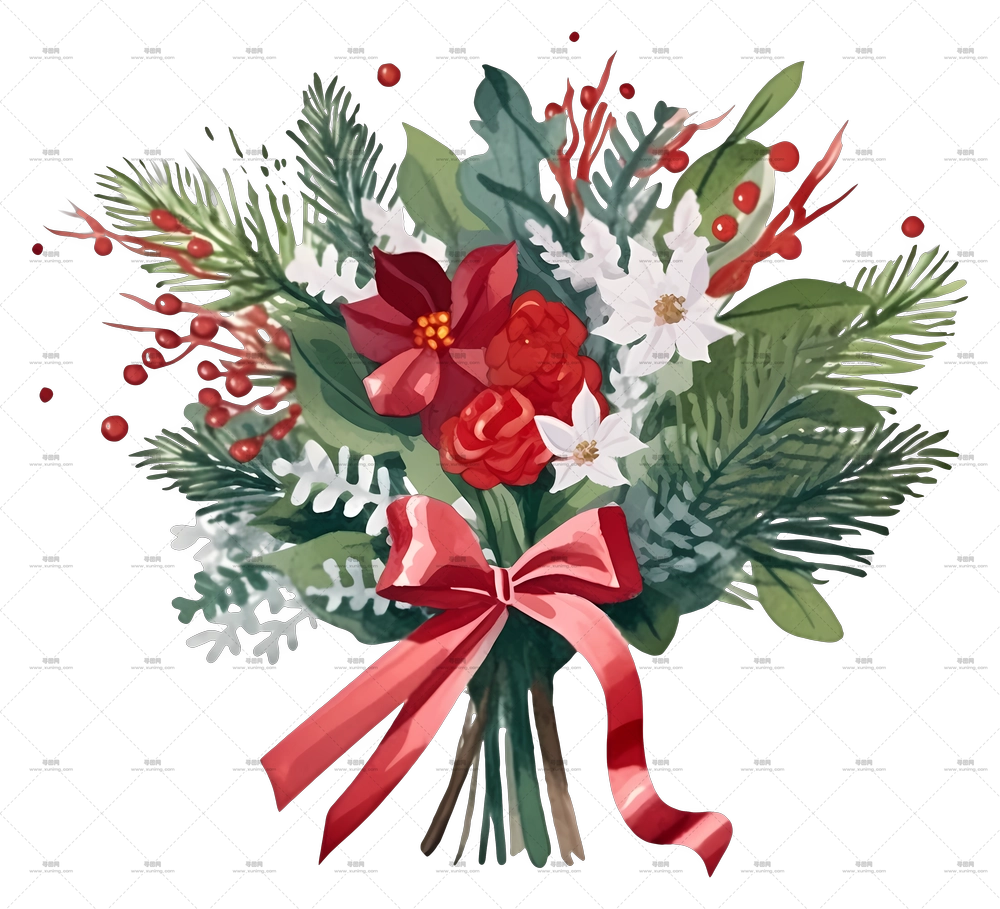 带丝带装饰的节日花束PNG免抠图预览图