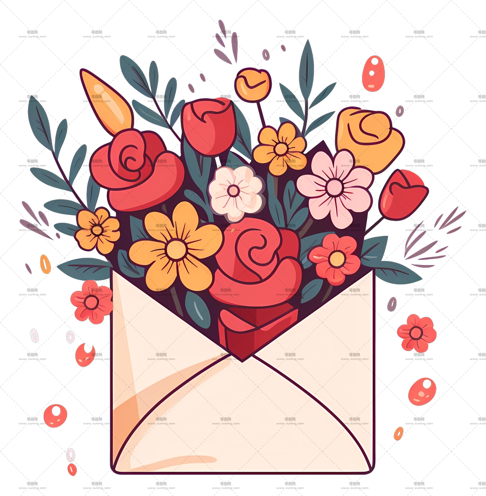 装在信封里的花束礼物PNG免抠图预览图