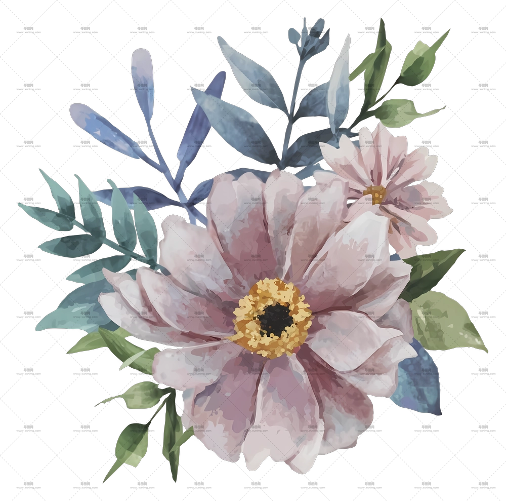 淡彩色水彩花卉花束PNG免抠图预览图