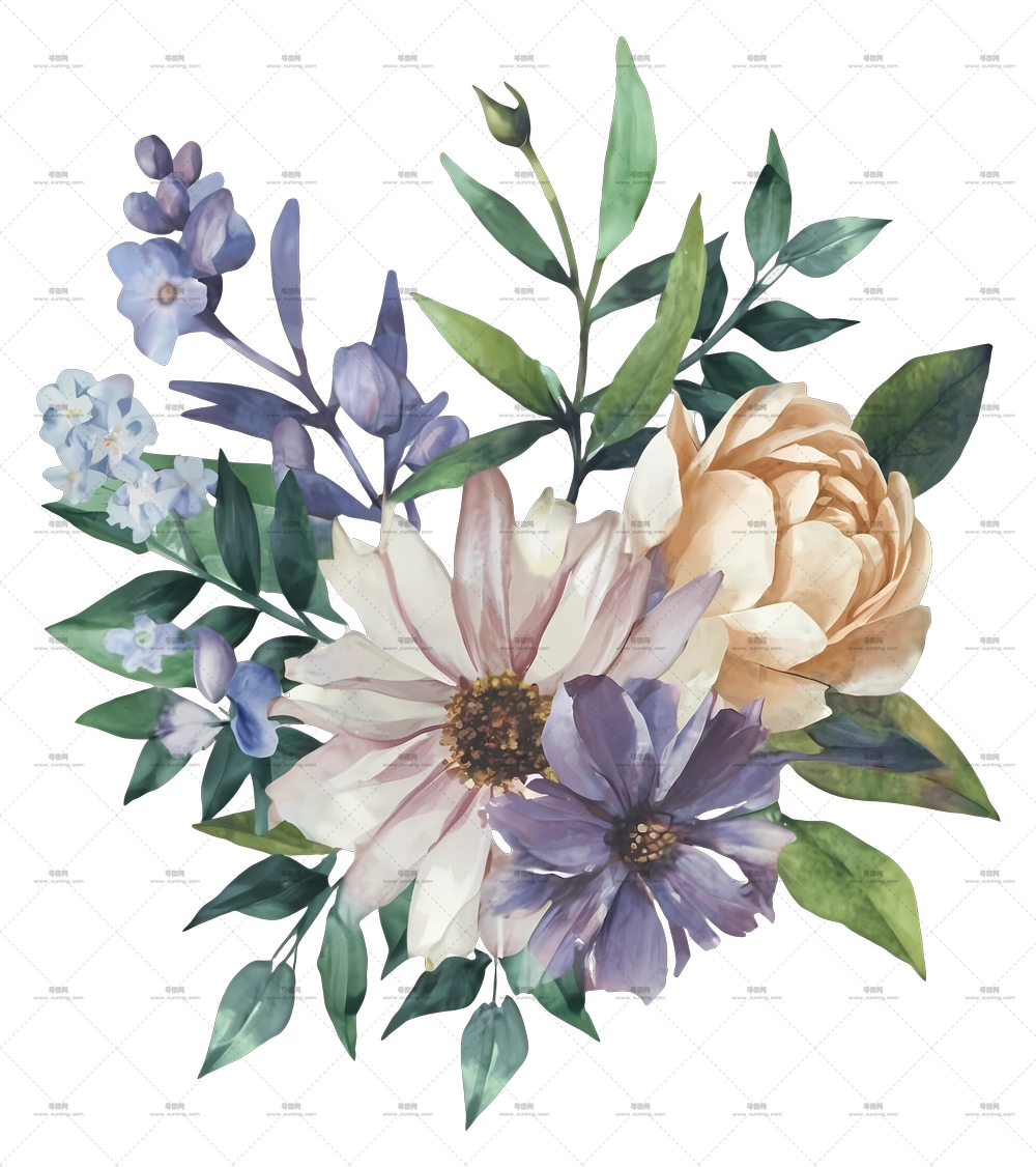 水彩花卉花束插画PNG免抠图预览图