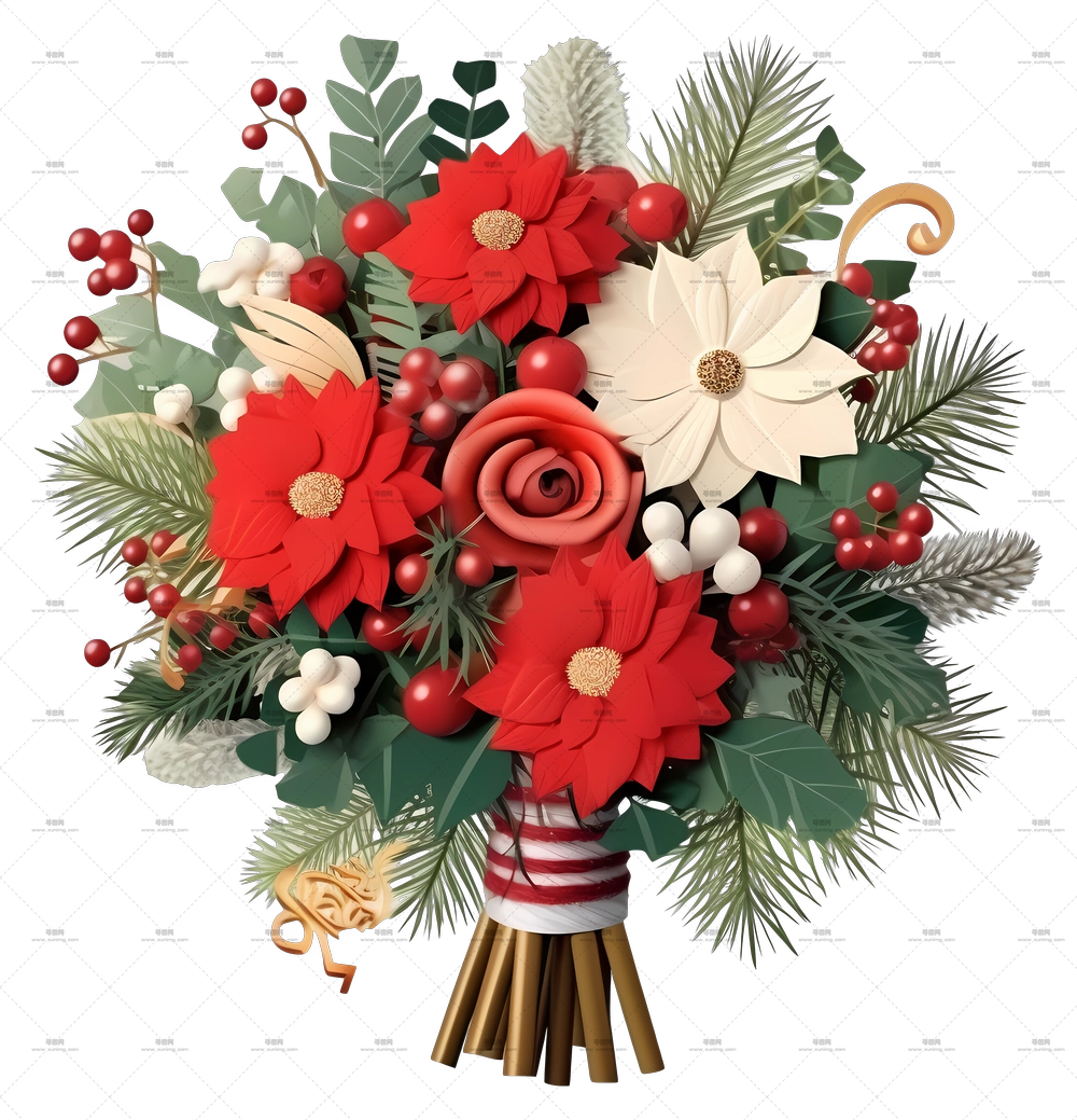 节日红白圣诞插花PNG免抠图预览图