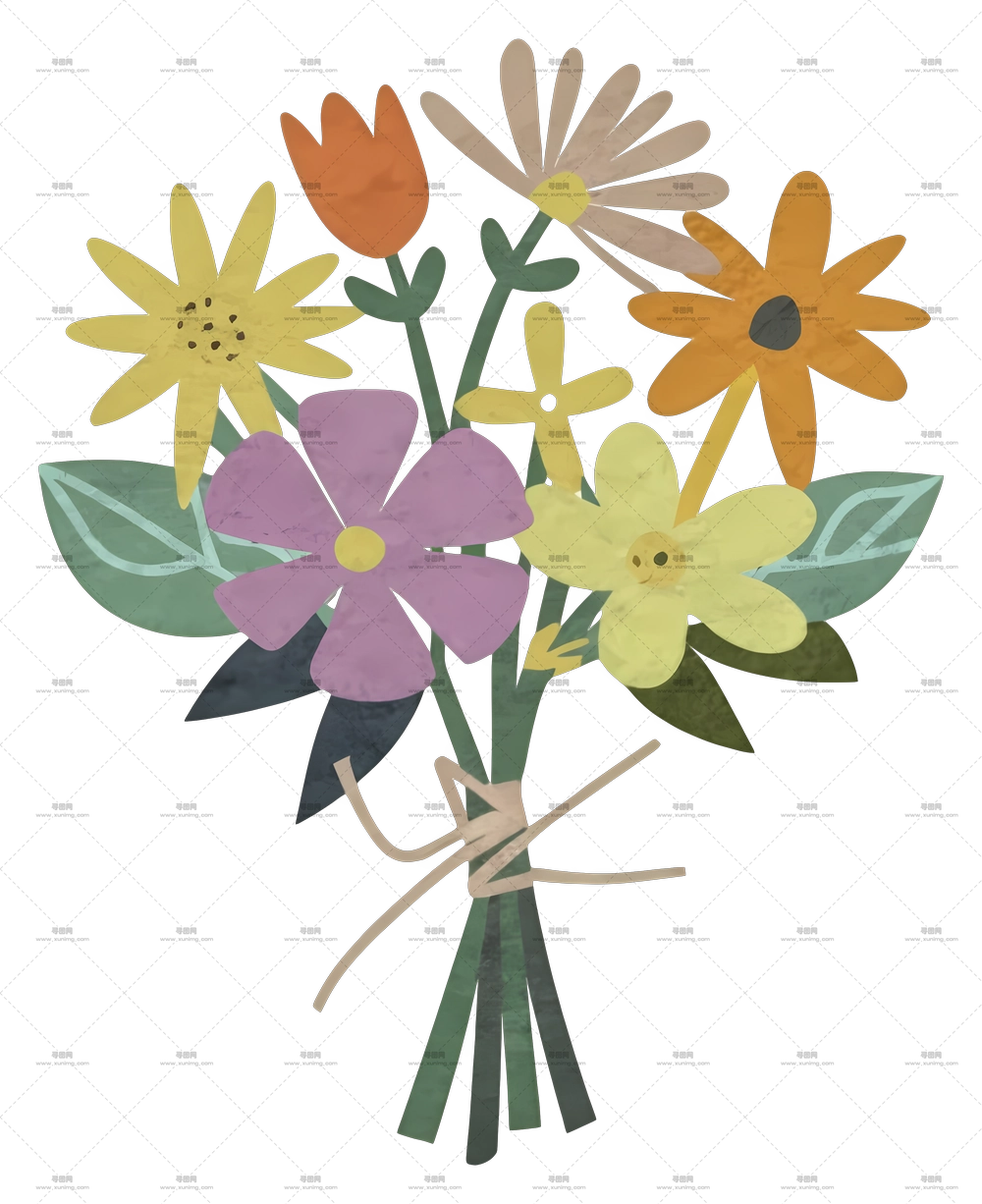艺术风格中的彩色花朵花束PNG免抠图预览图