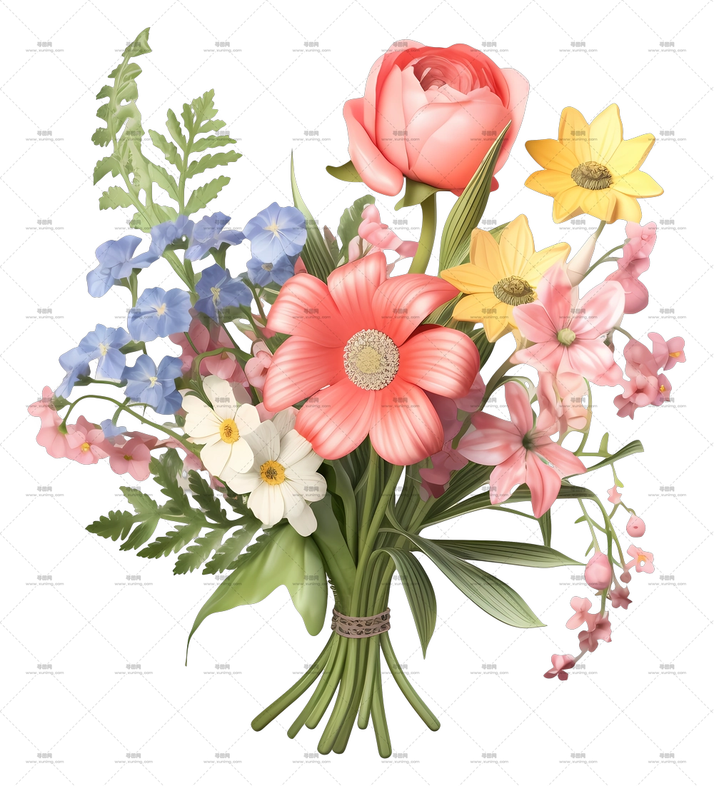 柔和的淡彩花卉花束PNG免抠图预览图