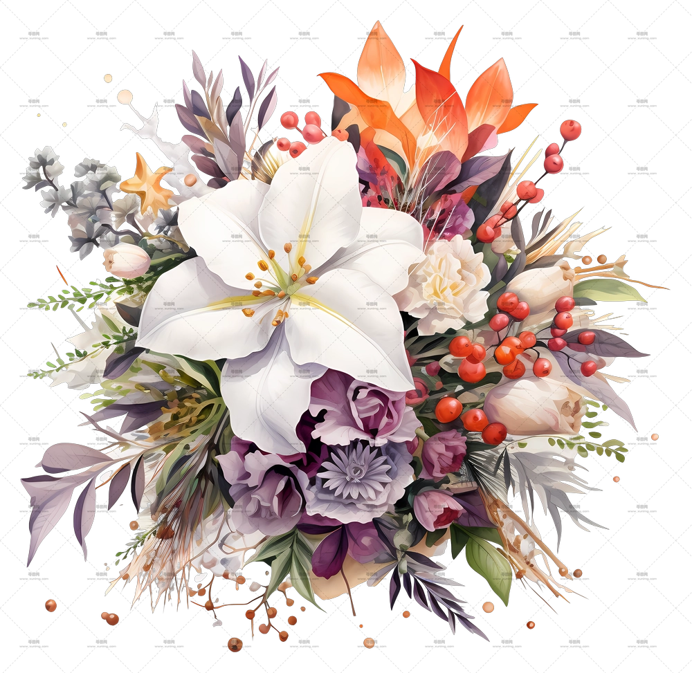 带有百合和玫瑰的美丽花束PNG免抠图预览图 带有百合和玫瑰的美丽花束PNG免抠图预览图